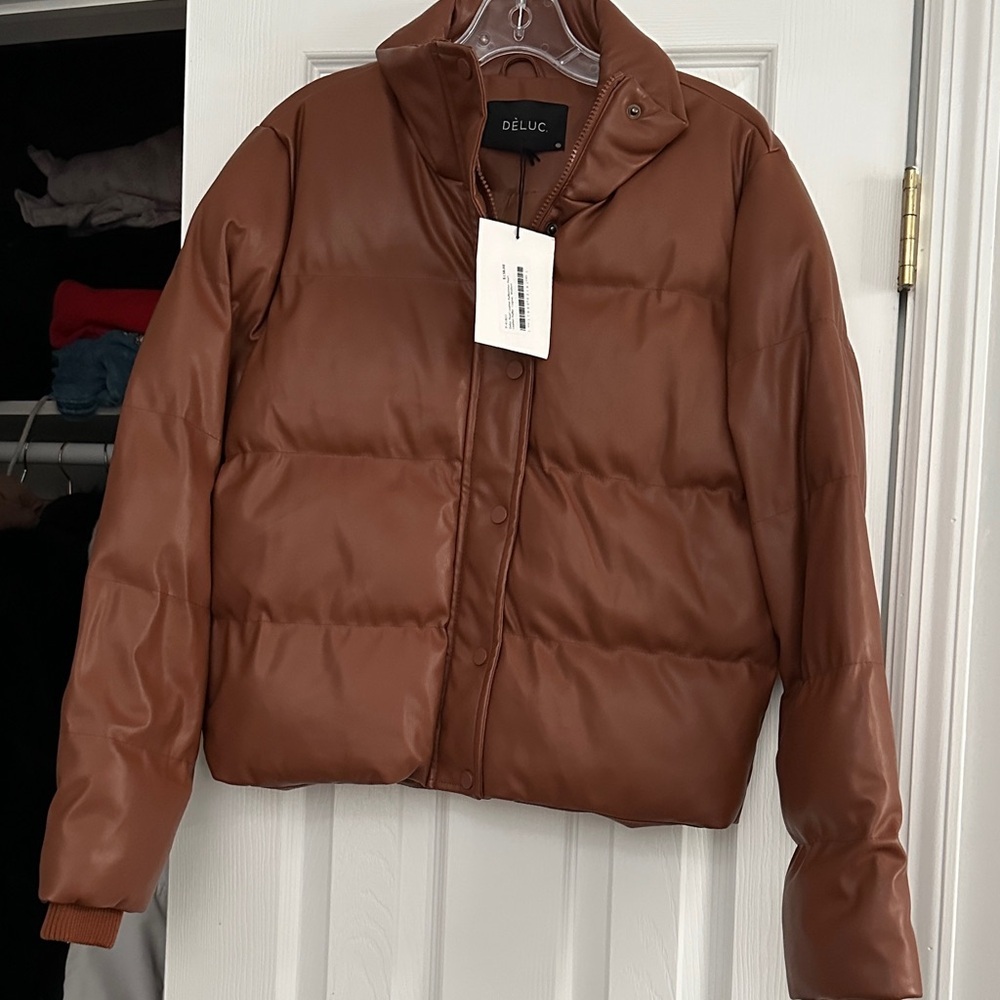 Deluc Women's Chestnut Faux Leather Puffer Coat